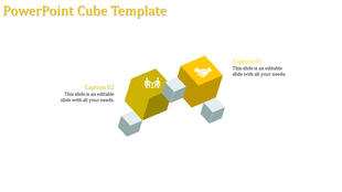 Linked 3D cubes with yellow business-themed icons and gray connectors on a white background in a structured layout.