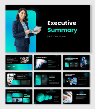 The Executive Summary presentation showing customer insights, success factors, and growth performance data.