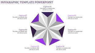 Star shaped infographic with seven purple and gray segments, each labeled with a caption surrounding the shape.