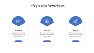 Infographic PPT slide displaying three icons with definitions: Business, Process, and Target, each with a brief description.