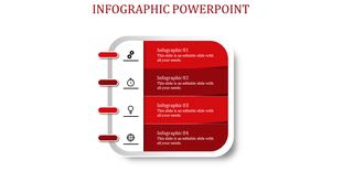Slide featuring a vertical spine and four red rectangular sections for text and icons, on a white background.