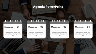 Four agenda placeholders in flip calendar design with numbers 01 to 04 on a business themed background.