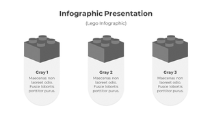 Three gray lego style blocks arranged horizontally, each with descriptive text in a rounded white base.