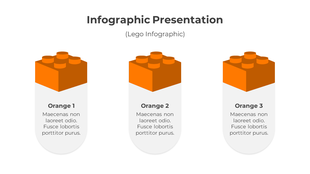 Lego infographic with three orange blocks labeled orange 1 to orange 3 with rounded captions areas.