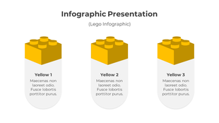 Three yellow Lego blocks, linked with gray text box below, each with captions, on a white background.