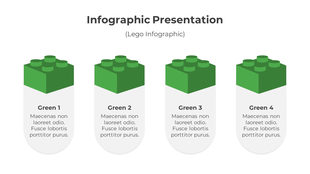 Infographic PPT slide featuring four Lego style blocks labeled Green 1 to 4 with placeholder text.