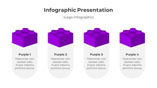 Infographic PPT slide featuring four Lego style blocks labeled purple 1 to 4 with placeholder text.