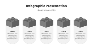 Lego infographic with five gray blocks labeled gray 1 to gray 5 with rounded captions areas placed in a white background.