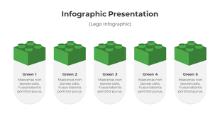 Slide featuring five identical green lego inspired blocks, each paired with a text description.