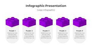 Purple lego block infographic with five elements, each featuring a rounded text section below.