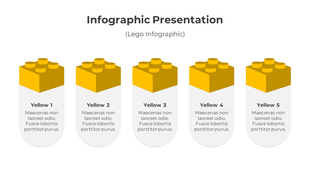 Lego infographic with five yellow blocks labeled Yellow 1 to Yellow 5 with rounded captions areas placed in white background.