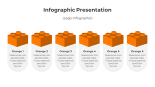 Six 3D orange lego style blocks aligned horizontally with rounded white bases for descriptive text.