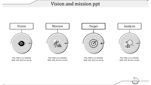Monochrome layout with four gray circular icons arranged in a row with labels above each.