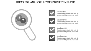 Infographic with a magnifying glass highlighting gray speech bubbles, paired with a numbered checklist for analysis ideas.