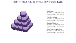 Pyramid-shaped arrangement of purple spheres representing hierarchy with descriptive text for leadership roles.