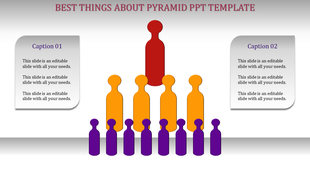 Colorful pyramid template with a red figure at the top and a range of orange and purple figures with captions.