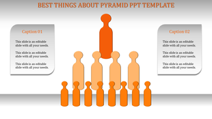 Layered blue silhouette pyramid with tallest figure at the top, aligned with two rounded captions areas.