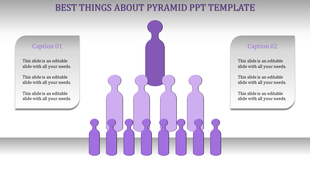 Pyramid template with purple human figures in a hierarchy, paired with two gray text boxes, on a gradient background.