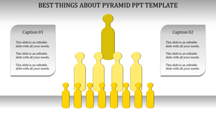 Orange hierarchical figure pyramid with ascending layers of silhouettes linked to two rounded caption boxes 