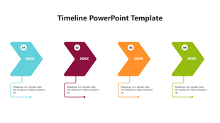 Four colorful arrows in blue, maroon, orange, and green, each with a number and text below for a timeline.