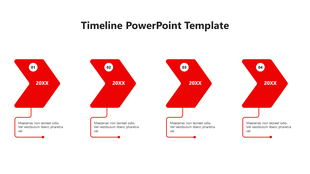 Four green arrow-shaped milestones labeled 01 to 04 with connector lines leading to placeholder text boxes