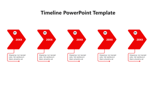 Visually appealing timeline with five bold red arrows, arranged in a row, showing key events with linked captions.