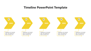 A yellow timeline PowerPoint template with five stages and placeholder text.
