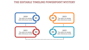 Sequential green timeline with arrow banners, placeholder text areas and round icons marking progress from 2015 to 2020.