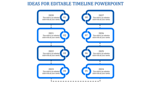 Curved gray timeline from 2012 to 2019 with circular icons for each year on a gray world map background.