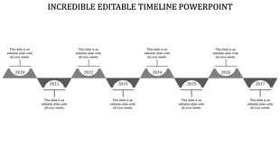 Infographic with eight gray wave like timeline and alternating milestone markers with corresponding text boxes.