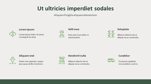 Agriculture themed slide with icons representing six various aspects like beekeeping, farming, and transportation.
