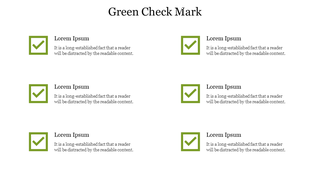 Slide featuring green check marks with accompanying text blocks.