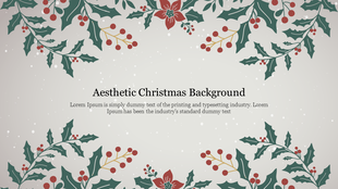 Christmas background with holly leaves, berries, and red poinsettias framing the top and bottom, with snow and centered text.