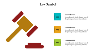 A gavel illustration in brown and red colors, with three colorful numbered square blocks on the right.