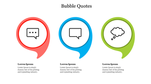 Bubble Quotes template with icons for text, conversation, and ideas in a creative layout with placeholder text.