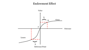 Graph illustrating the Endowment Effect, showing value versus outcome with gains and losses marked.