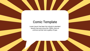 Comic PowerPoint slide with a speech bubble and a sunburst background, featuring placeholder text.