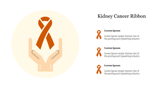 Kidney cancer awareness ribbon slide held by two hands, with text describing the ribbon's purpose.