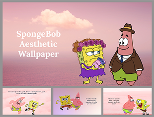 A pack of aesthetic wallpaper featuring two cheerful Spongebob cartoon characters against a soft pink, dreamy background.