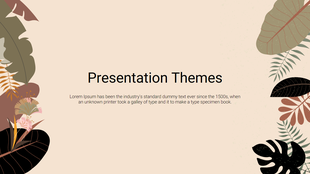Beige themes slide with dark text in the center and decorative tropical leaves on the left and right corners.