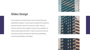 Slide layout featuring text on the left and three images of city buildings aligned on the right.