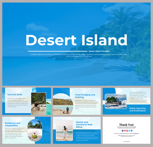 A pack of slides showcasing a beautiful desert island landscape with clear blue skies and lush palm trees with text.