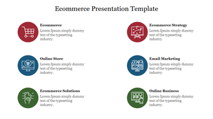 A modern and sleek Ecommerce template with visually appealing icons and six caption area placed in a white background.