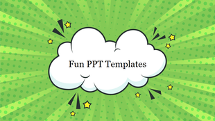 Bright and fun slide with a cartoon cloud, yellow stars, and a dotted green background.