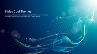 Cool themed slide with blue and teal fluid lines and light effects with sparkles on a gradient blue background with a title.