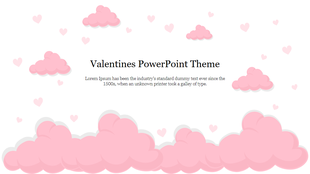 Cute valentine's themed slide featuring pink clouds and hearts against a white background.