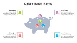 Piggy bank illustration with dollar icons and text placeholders, representing financial concepts and themes.