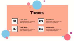 Creative PowerPoint slide design with numbered boxes and colorful abstract shapes on a soft peach backdrop.