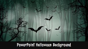 Dark forest Halloween background with eerie lighting, silhouetted bats and branches, and title text in a spooky font.