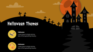 Halloween background with silhouetted castle, orange red full moon, graveyard hills, and two ghostly themed content blocks.